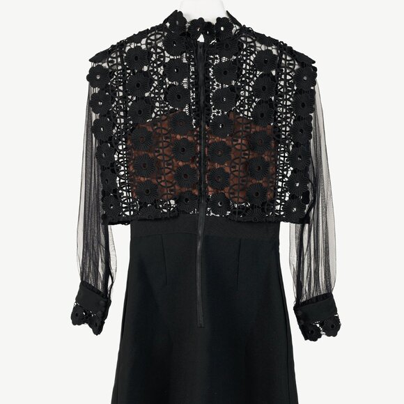 Self-Portrait SS/16 Black Balloon-Sleeve Lace A-Line Mini Dress - Picture 3 of 11